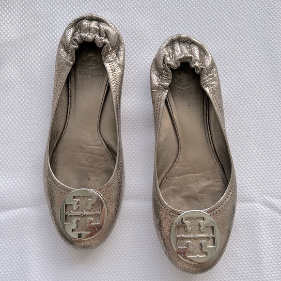 Tory Burch ballet flat size 9 genuine leather light bronze w/ silver - Picture 6 of 8
